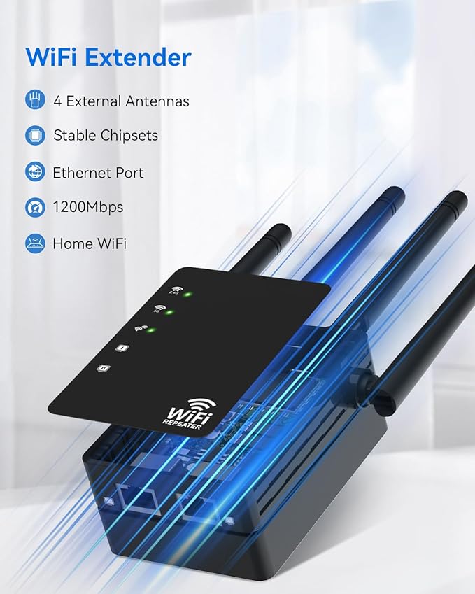 Dual Band 5GHz/2.4GHz WiFi Extender, WiFi Booster, WiFi Extender Signal Booster, Covers 12880 Sq.ft, Supports 105 Devices, Wireless Signal Booster for Home
