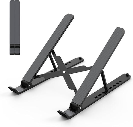 Laptop Stand for Desk, Adjustable Laptop Riser ABS+Silicone Foldable Portable Notebook Holder, Ventilated Cooling Notebook Mount Computer Stand for 10-15.6” Laptops,Tablets-Black
