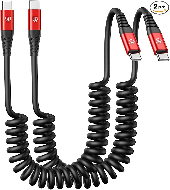 KIYODA USB C to USB C Cable 6ft, 2Pack Coiled USBC Charger Cable for Car, Type C Fast Charging Compatible with iPhone 17/16/15/Plus/Pro/Pro Max/MacBook Pro 2020/iPad Pro 2020/Samsung Galaxy S23-Red