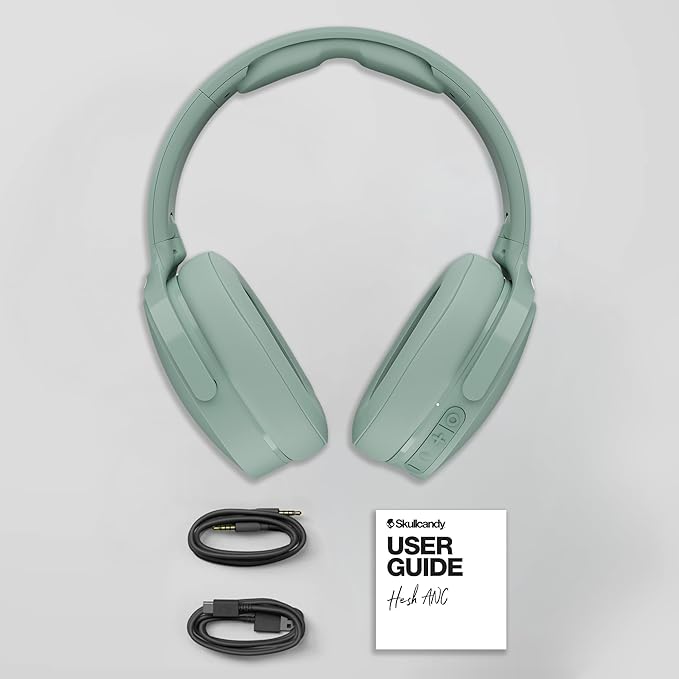 Skullcandy Hesh ANC Wireless Over-Ear Bluetooth Headphones, Active Noise Cancelling, Up to 22 Hrs Battery, Foldable Lightweight Design, Microphone for iPhone Android - Preppy Sage