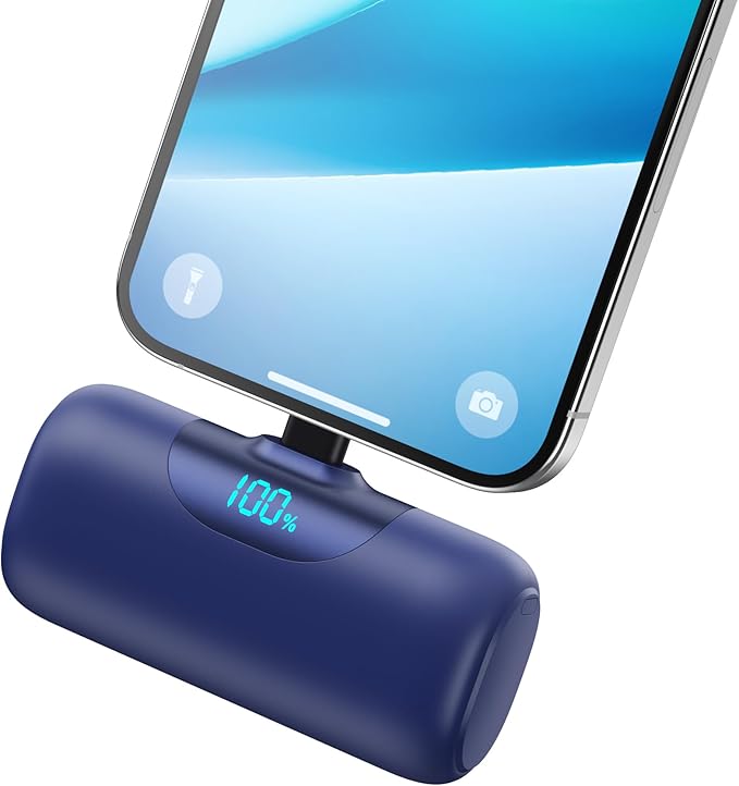 Mini Portable Charger for iPhone,Upgraded 22.5W PD Fast Charging 5500mAh Ultra-Compact Power Bank,LCD Display Plug-in Cute Battery Pack Travel Essentials for iPhone 14/14Pro/13/12/11/X/8/7/6 (Navy)