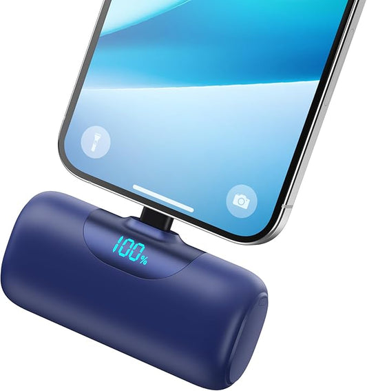 Mini Portable Charger for iPhone,Upgraded 22.5W PD Fast Charging 5500mAh Ultra-Compact Power Bank,LCD Display Plug-in Cute Battery Pack Travel Essentials for iPhone 14/14Pro/13/12/11/X/8/7/6 (Navy)