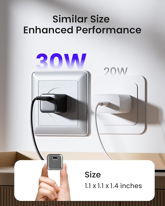 30W Compact Wall Charger, USB C Charger Block with GaN III Tech, PD3.0 PPS QC4.0 Fast Foldable Power Adapter for iPhone 16 15, Galaxy, Pixel, iPad, AirPods,MacBook Air