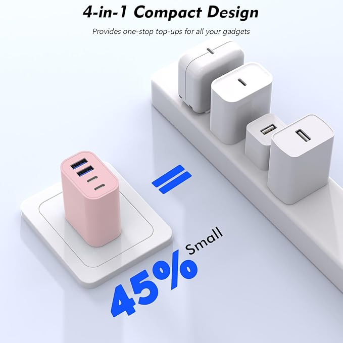 3Pack 4-Port USB C Fast Charging Block,40W iPhone 16 Charger Adapter for PD Power Adapter & QC Wall Plug,Multiport USB C Charging Block Apple Cube for iPhone 17/17 Pro/Air/16/15 Pro Max/14/13/12(Pink)