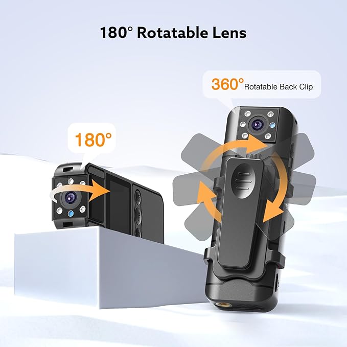 Z11 Body Camera with Audio and Video Recording, 128GB Small Body Cam with 180° Rotating Lens, 6HR Battery & Night Vision, Wearable Camera for Pet, Home, Office, Security Police Law Enforcement