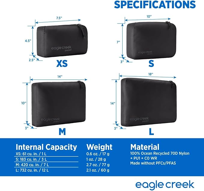 Eagle Creek Pack-It Isolate Cube - Lightweight Clothes Packing Cube for Maximizing Luggage Space - Angled Zippered Opening - Convenient Top Handle - Water-Resistant - Large - Black
