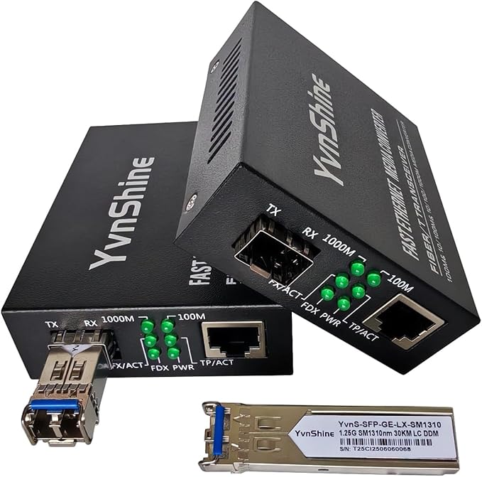 2 Pack Fiber Ethernet Media Converter, Includes 2 Pcs 1.25G Single-Mode Dual-Fiber SFP Transceiver, Gigabit SFP to RJ45 Converter with 1000BASE-SX SFP to LC Module (SMF,1310nm, Up to 30KM)