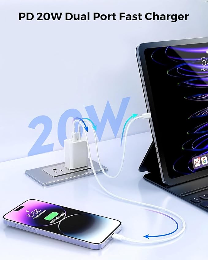 3 Pack iPhone 17 16e 15 Pro Charger Block, 20W iPhone C Charger Dual Port QC+PD 3.0 Power Adapter USB C Wall Plug Box Fast Charging for iPhone 17/17 Pro/16/16Pro/15Plus/14/13/12/11Pro/ProMax/Plus/iPad