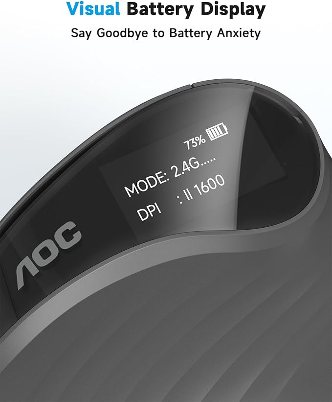 AOC 2.4GHz Ergonomic Mouse, Wireless Bluetooth Vertical Mouse for Work, 4800 DPI Optical Tracking, 5 Adjustable DPI, Quiet Clicks, RGB Light, Compatible with Computer, Laptop, PC, Mac, Desktop - Gray