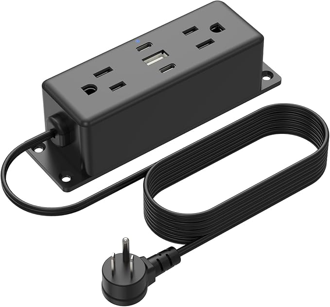 CCCEI Wall Mount Power Strip with USB Ports, Under Desk Mountable Power Strip with Outlets, 3FT Flat Plug Extension Cord Outlet, 20W USB-C Ports.