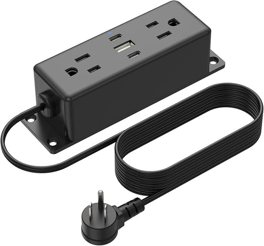 CCCEI Wall Mount Power Strip with USB Ports, Under Desk Mountable Power Strip with Outlets, 4FT Flat Plug Extension Cord Outlet, 20W USB-C Ports.