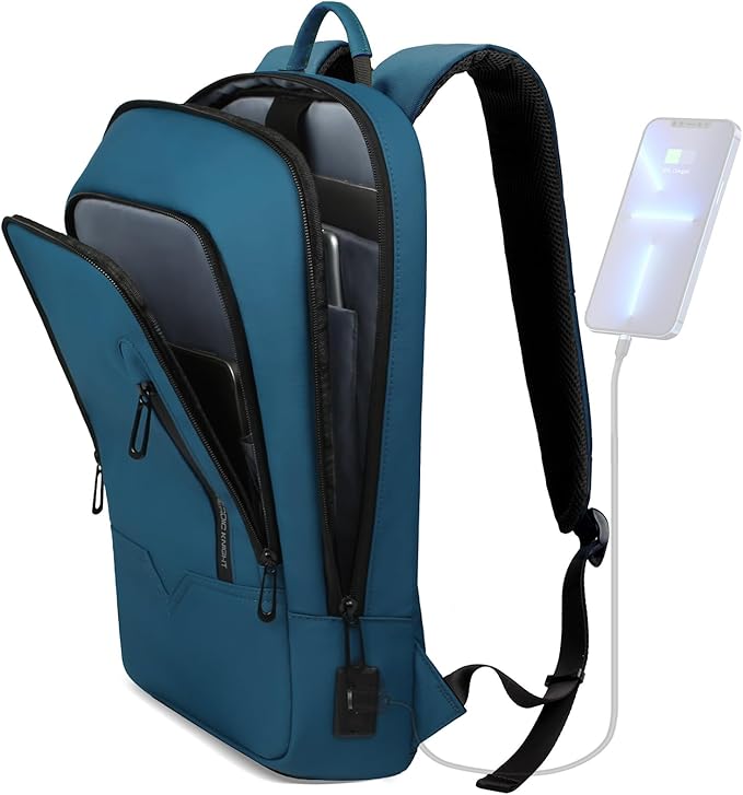 hk Backpack for Men Business Slim Backpack with USB Charger Computer Lightweight Anti-theft Travel (Dark Blue, 15.6 Inch)