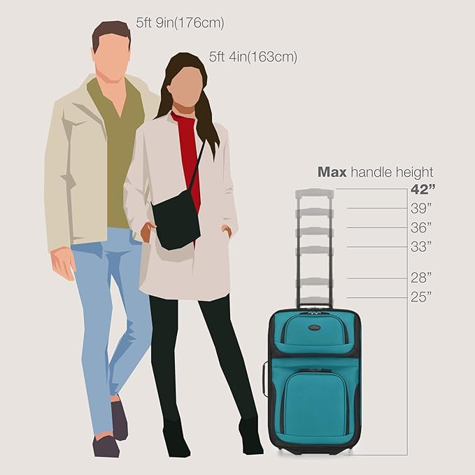 U.S. Traveler Rio Fabric Expandable Carry-on Luggage, Rolling Suitcase, Teal, 2 Wheel Set