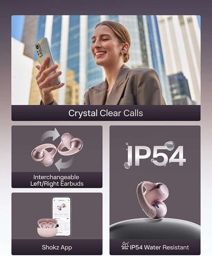 SHOKZ OpenDots ONE - Open-Ear Headphones - Wireless Bluetooth Earbuds with Microphone - Secure, Lightweight, Clip-On Fit - Premium Dolby Audio - Water Resistant - Fast Charging - Up to 40 hrs Playtime