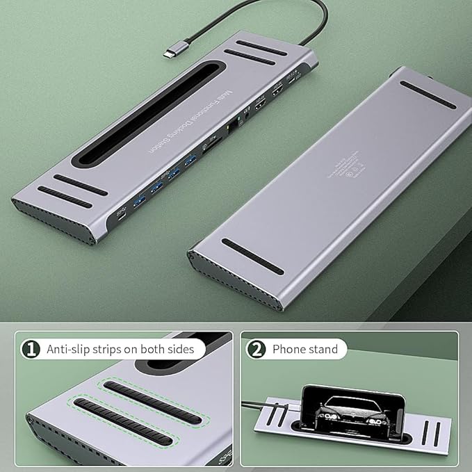 USB C Docking Station,Onten USB-C to Dual HDMI Adapter HUB .12-in-1 USB-A 3.0, USB-C 3.0 Gigabit Ethernet Dual-solt sd/tf Card Reader,PD 100w Charger (DP Alternative Mode Required)