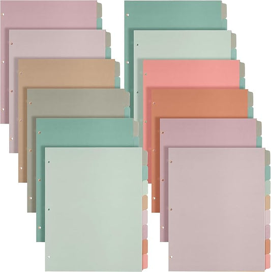 Honoson 12 Sets 8 Tab Dividers for 3 Ring Binders Plastic File 8.5 x 11 Inch Paper Multicolor Page Binder Index Dividers for School Office