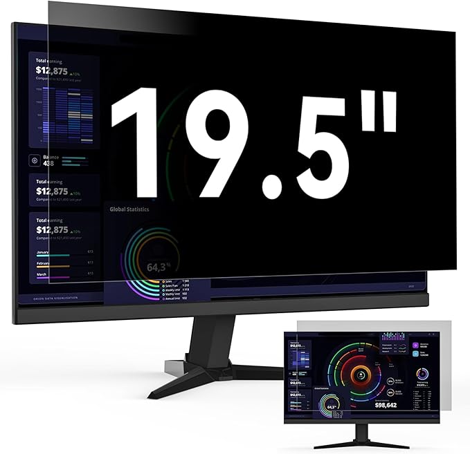 19 Inch Computer Privacy Screen Filter for 16:9 Widescreen Monitor, Removable Eye Protection Anti Glare Blue Light Filter Privacy Shield, Anti Scratch Anti Spy Screen Protector Film 19 in
