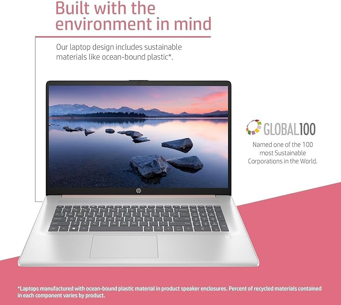 HP Essential Daily Traditional Laptop, 17.3" FHD Display, Intel Core i7-1355U, 32GB RAM, 1TB SSD, Backlit Keyboard, Numeric Keypad, Fingerprint Reader, Webcam, HDMI, Wi-Fi 6, Windows 11 Pro, Rose