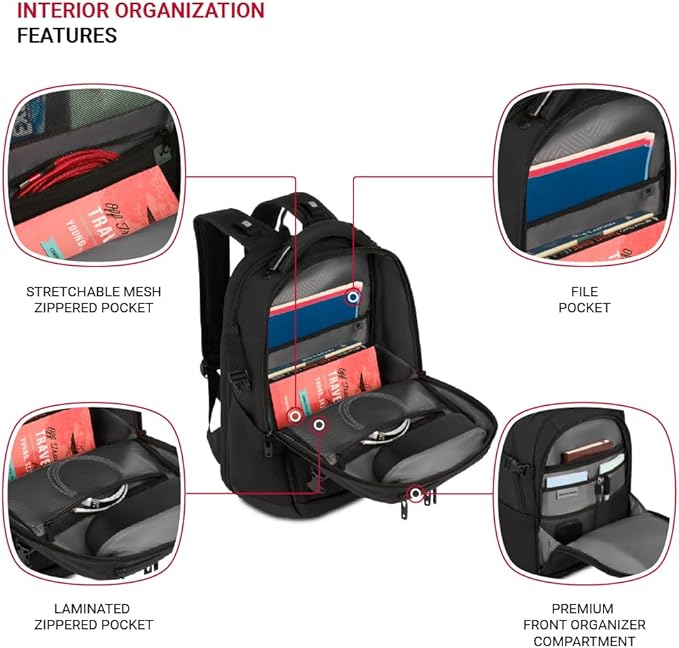 SwissGear Travel Tech Pro Laptop Backpack – Fits Laptops up to 16” – ScanSmart TSA-Friendly Backpack with Multiple Organizer Pockets – Black