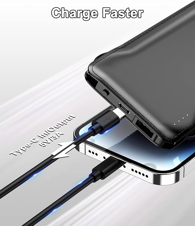 TG90° Portable Charger with Cords 10000mAh Power Bank with Built in Cables Battery Backup Cell Phone External Battery Pack Compatible with iPhone 17 16 15 14 13 12 Samsung S22 S21 Google iPad
