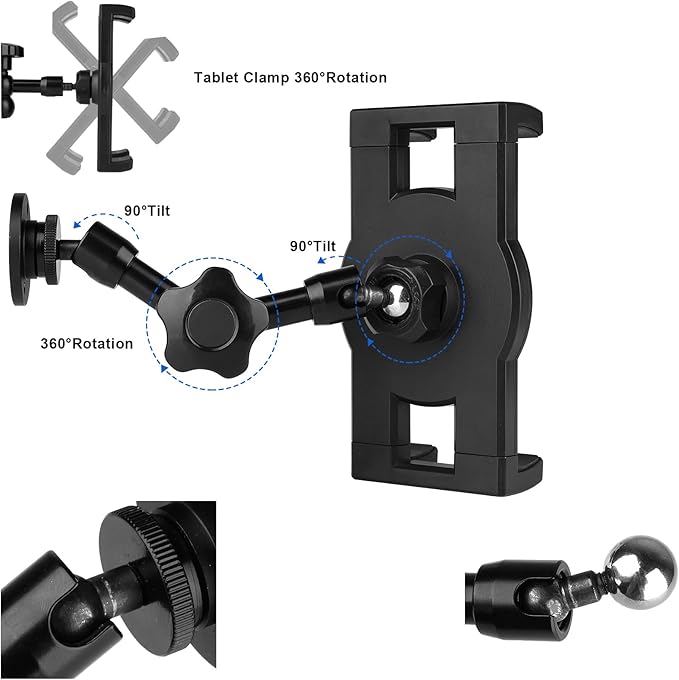 Heavy Duty Drill Base Tablet Holder, iPad Mount for Truck/Car/Boat/Wall/Desk/Vehicle Dashboard,360° Adjustable Aluminum Alloy Arm Mount Compatible with 7~12.9" iPad/Nexus/Fire HD/e-Book/Switch