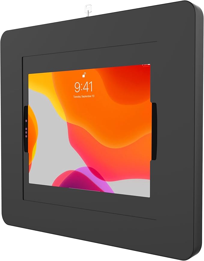 Locking iPad Wall Mount - CTA Anti-Theft Large Locking Tablet Enclosure w/ Key Lock and Interior Cable Routing for iPad Pro 12.9", Surface Pro 3, 4, 5, 6, 7, 8, X - Black - (PAD-PLWB)