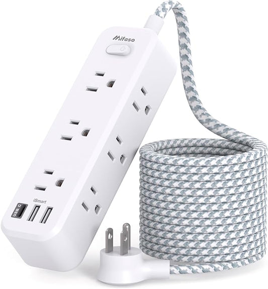 Mifaso Extension Cord, Surge Protector Power Strip, Long Extension Cord with 9 Outlets 3 USB Ports, Extension Cord with Multiple Outlets, USB Power Strip for Dorm Room Essentials, College (5FT, White)