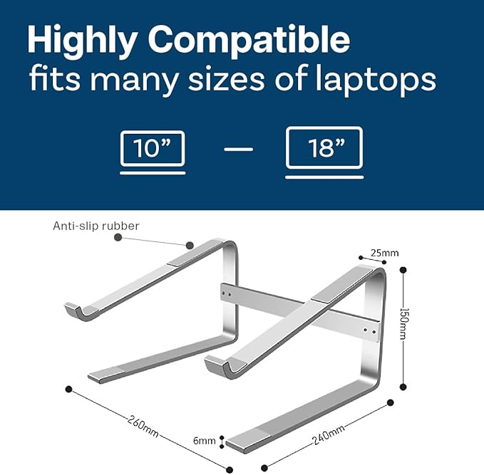 MMOBIEL Laptop Stand Tall - Riser 10 to 18 inches - Ventilated Holder Universal - Laptop Stand for Desk Compatible with MacBook, Notebook, ASUS and More - Incl. Tools - Aluminum