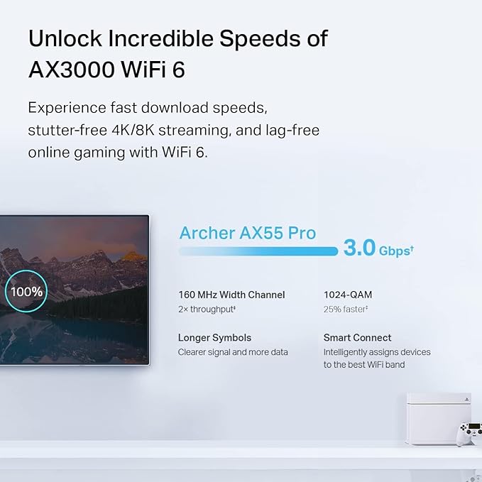 TP-Link AX3000 WiFi 6 Router (Archer AX55 Pro) - Multi Gigabit Wireless Internet, 2 x 2.5 Gbps Ports, Dual Band, VPN Router, OFDMA, MU-MIMO, USB 3.0 Port, WPA3, Compatible with Alexa