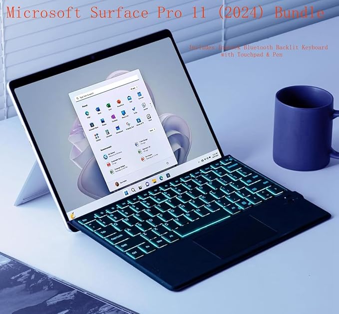 Microsoft Certified Refurbished Surface Pro 11 (2024), 13" Touchscreen 2-in-1, Snapdragon X Plus, 16GB RAM, Inateck Bluetooth Backlit Keyboard, Warranty (Black, 16GB RAM，1TGB SSD)