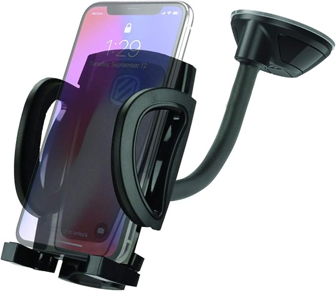 Scosche IHW10 4-in-1 Car Phone Holder Windshield, Dashboard, Vent, Cup Mount with Suction Cup | Dash, Vent or Windshield Mount | Stick Grip Suction Cup Base | Non-Magnetic | Black