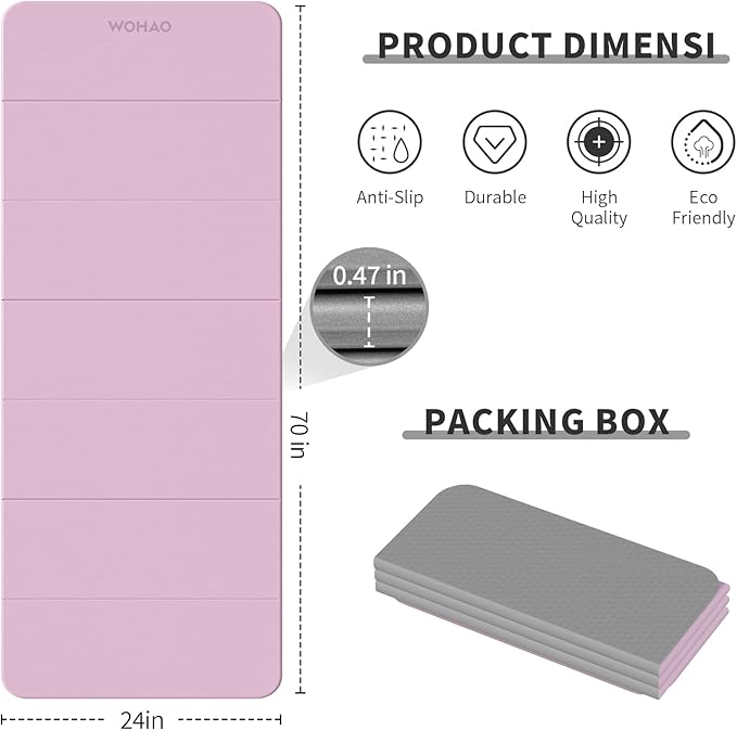 7-Fold Yoga Mat 70"x24" - 1/2 Inch Thick Folding Exercise Mat, Compact Non-Slip TPE Mat for Travel, Storage, Yoga & Home Gym, Lightweight & Portable