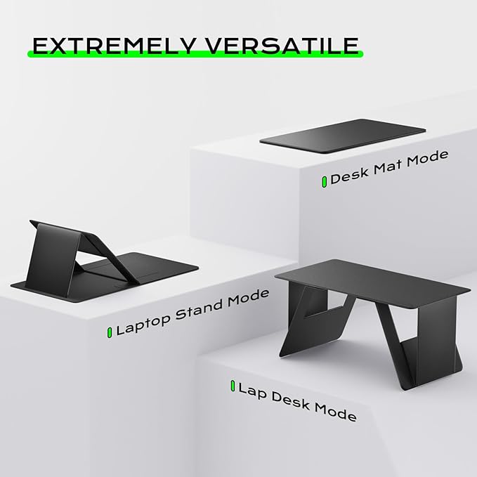 Foldable Laptop Desk Bed Computer Desk, FansDreams Pi Foldable and Portable Lap Desk, Portable Folding Lap Table, Standing Lightweight Travel Laptop Table for Study and Work (Black, Standard)