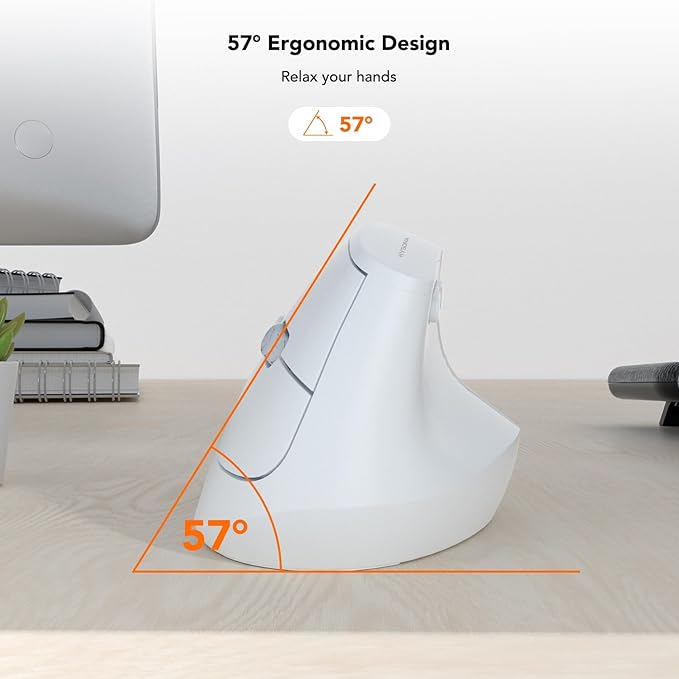 EM18 Wireless Ergonomic Vertical Mouse, Ergo Design, Bluetooth Cordless Mouse, Silent Click, 5-Level Adjustable DPI, Carpal Tunnel Mice for Computer, PC, Mac, Laptop, White