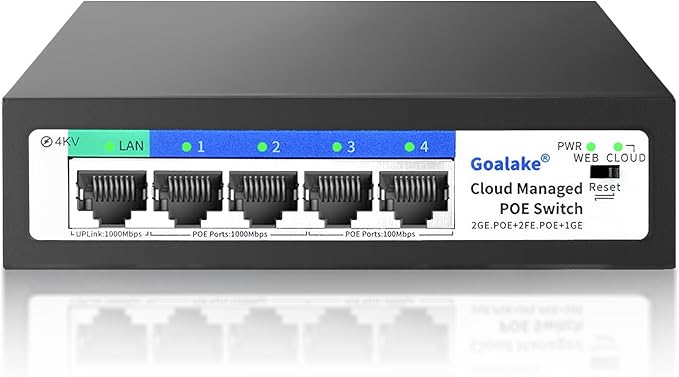5-Port Ethernet PoE Switch (4 PoE Ports, 1 Uplink) with Extend Function, Easy Smart Managed Ethernet Switch, Plug & Play, Fanless Metal Design, VLAN, Qos,Desktop/Wall Mount