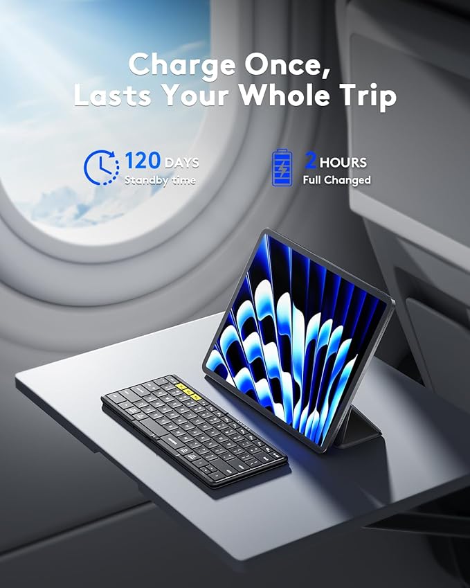 Samsers Full-Size Foldable Bluetooth Keyboard, KF08S Wireless Folding Keyboards with PU Leather Cover, Portable Travel for iPhone iPad Smartphone Tablet Laptop, Android Windows Mac OS, Black