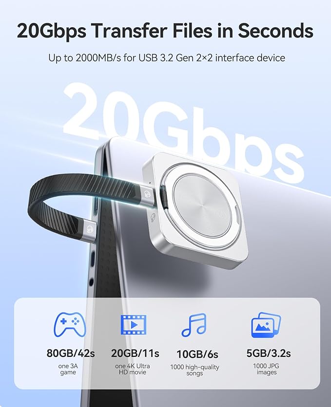 ORICO 1TB Magnetic External SSD with Kickstand, Up to 2000MB/s, 4K ProRes HDR Record and Store, Aluminum Alloy, MagSafe Portable SSD for iPhone 16 Pro Max, Tablet, Computer - CZ20PLUS