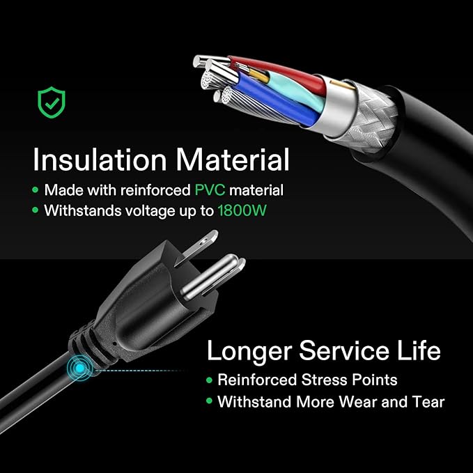 VIVOSUN 12 ft Extension Cord, 3-Outlet Power Strip with 1800W Surge Protection, 15A 14 AWG, Flat Heavy Duty Extender for Indoor Outdoor Use, Garden Home Office, Black