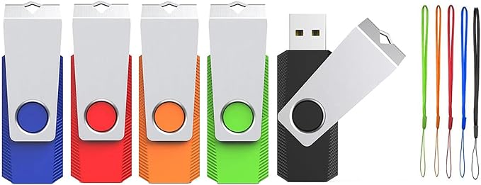 5 Pack 16GB Flash Drive, Wooolken USB 2.0 Memory Stick with Lanyards Swivel USB Stick for Data Storage and Backup (5 Mixed Colors: Black Red Blue Orange Green)