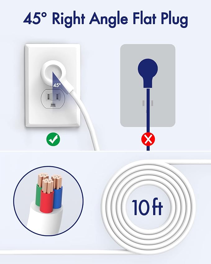 2 Pack Surge Protector Power Strip - 10FT Long Extension Cord with Multiple Outlets, 6 Widely Outlets 4 USB Charging Ports, Flat Plug Overload Surge Protection, Wall Mount for Home, Office ETL Listed