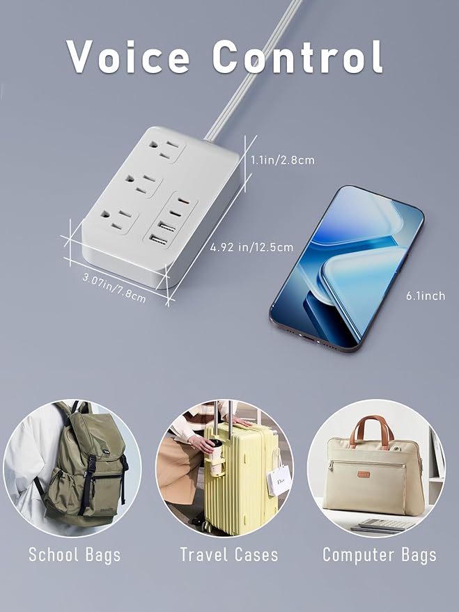 Power Strip-6FT Extension Cord Flat Wall Plug,3 Outlets 2 USB,2 USB-C,PD20W Charging Ports,Electrical Outlet,Flat Plug Power Strip,Outlet Extender,Cruise Ship Essentials for Home Dorm Room Essentials