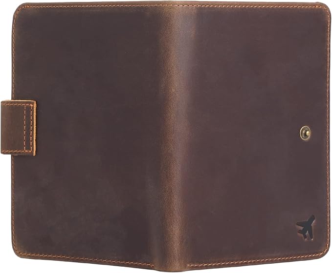 Polare Luxury RFID Blocking Leather Passport Holder Travel Wallet For Men and Women (Dark Brown(Snap Version))