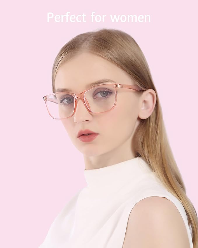 ANRRI Blue Light Blocking Computer Glasses Women Anti Eyestrain UV Filter Lens Lightweight Pink Frame Eyeglasses (Clear Pink)