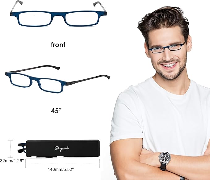 Ultra thin Lightweight Folding Reading Glasses Women Men TR90 Blue Light Blocking Anti UV/Eyestrain Foldable Compact Computer Readers Portable Unique Stretchable Slim Flat case Blue +1.5