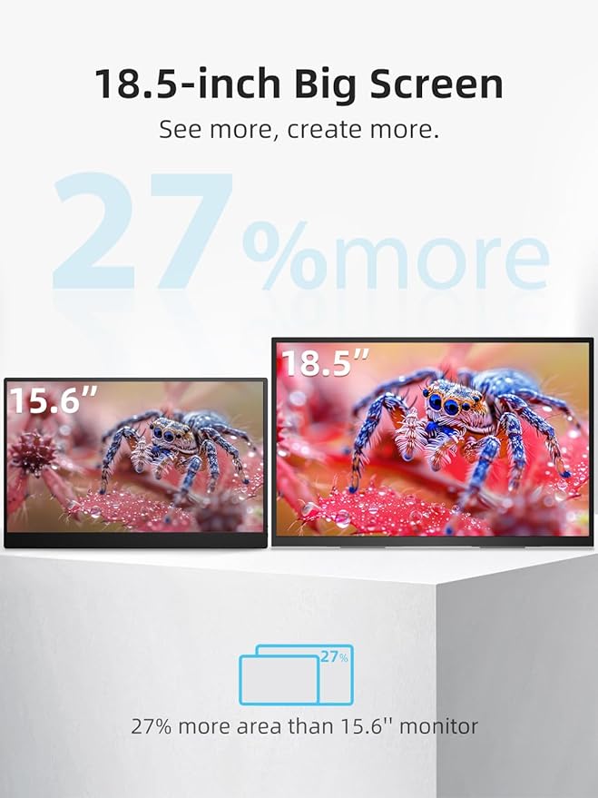 Portable Monitor 18.5 inch 120hz for Laptop, FHD 1080P Portable Gaming Monitor w/VESA Kickstand HDR Speakers USB C Mini HDMI for Phones PC Gaming Devices, Travel Second Screen for Business