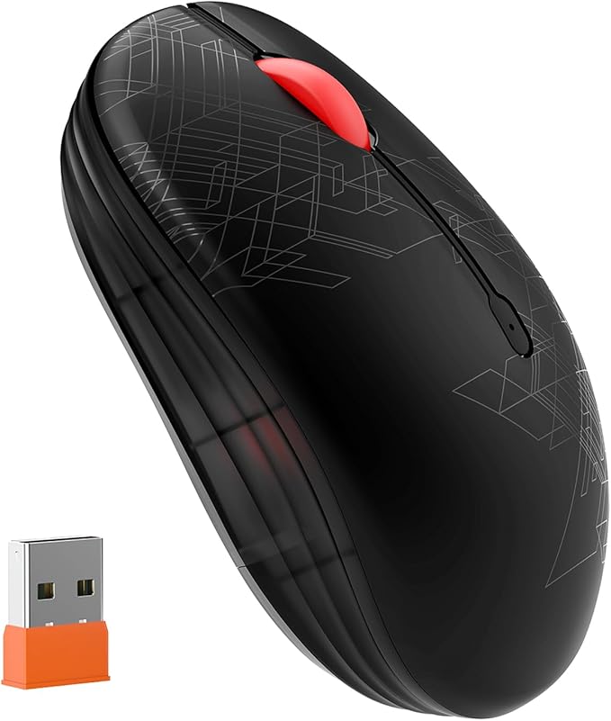 Dual Mode Wireless Mouse: Bluetooth & 2.4GHz USB, Silent Click, Ergonomic for Office & Study, AA Battery (1 Year Life), Portable for Laptop, PC, Mac, iPad, Windows/MacOS/Android (Black)