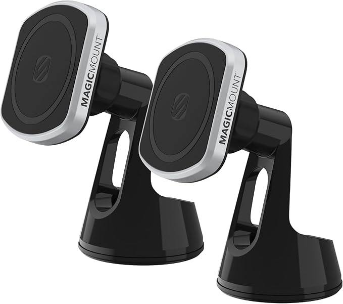 Scosche MP2ROWD MagicMount Pro2 MagSafe Car Dashboard/Windshield Suction Mount, Hands-Free Cell Phone Holder Compatible with iPhone 16/15/14/13/12 Series and More with MagicRing Adapter, Pack of 2