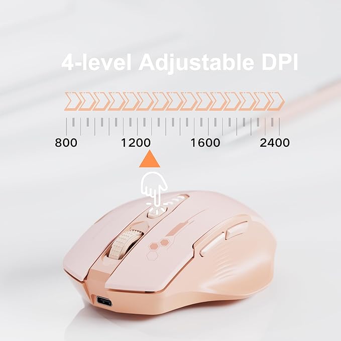 Wireless Bluetooth Mouse,[Upgraded] Rechargeable Computer Mice (BT 5.0/4.0+2.4G Hz) with Visible Battery Level, 4 Adiustable DPl, Portable PC Mouse for MacBook Chromebook,Pink