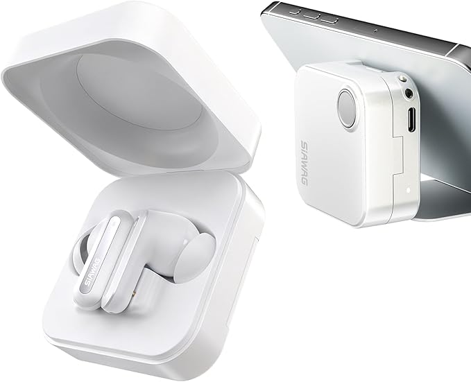 Bluetooth Headphones 5.3 Wireless Earbuds 2-in-1 Case and Phone Stand Noise Cancelling Earbuds Powerful Bass in-Ear Bluetooth 70H Playtime 35dB Hybrid ANC Waterproof for Sports/Workout White