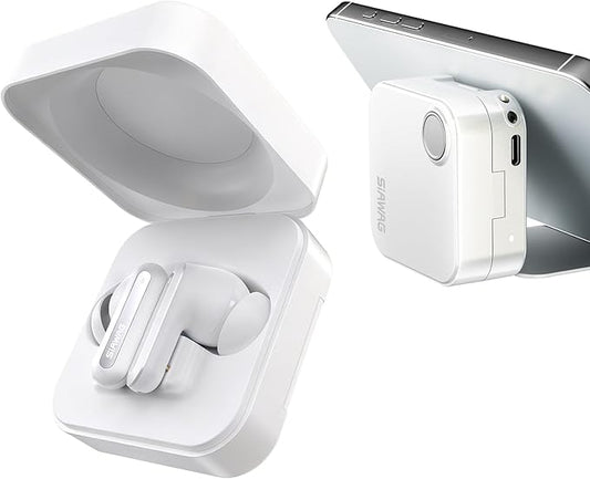 Bluetooth Headphones 5.3 Wireless Earbuds 2-in-1 Case and Phone Stand Noise Cancelling Earbuds Powerful Bass in-Ear Bluetooth 70H Playtime 35dB Hybrid ANC Waterproof for Sports/Workout White